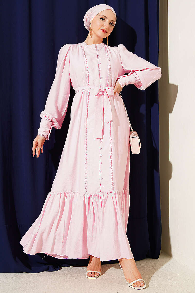 Belted Dress with Pleated Skirt - Candy Pink