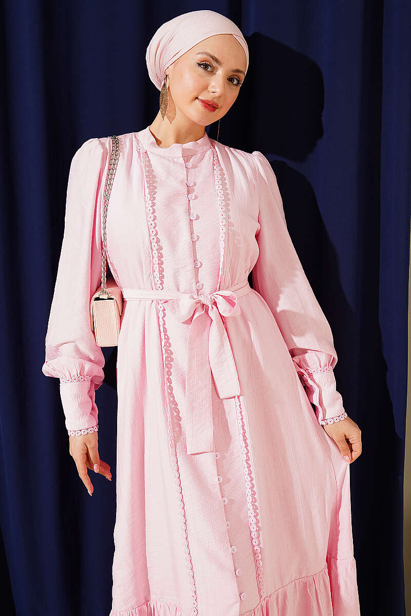 Belted Dress with Pleated Skirt - Candy Pink