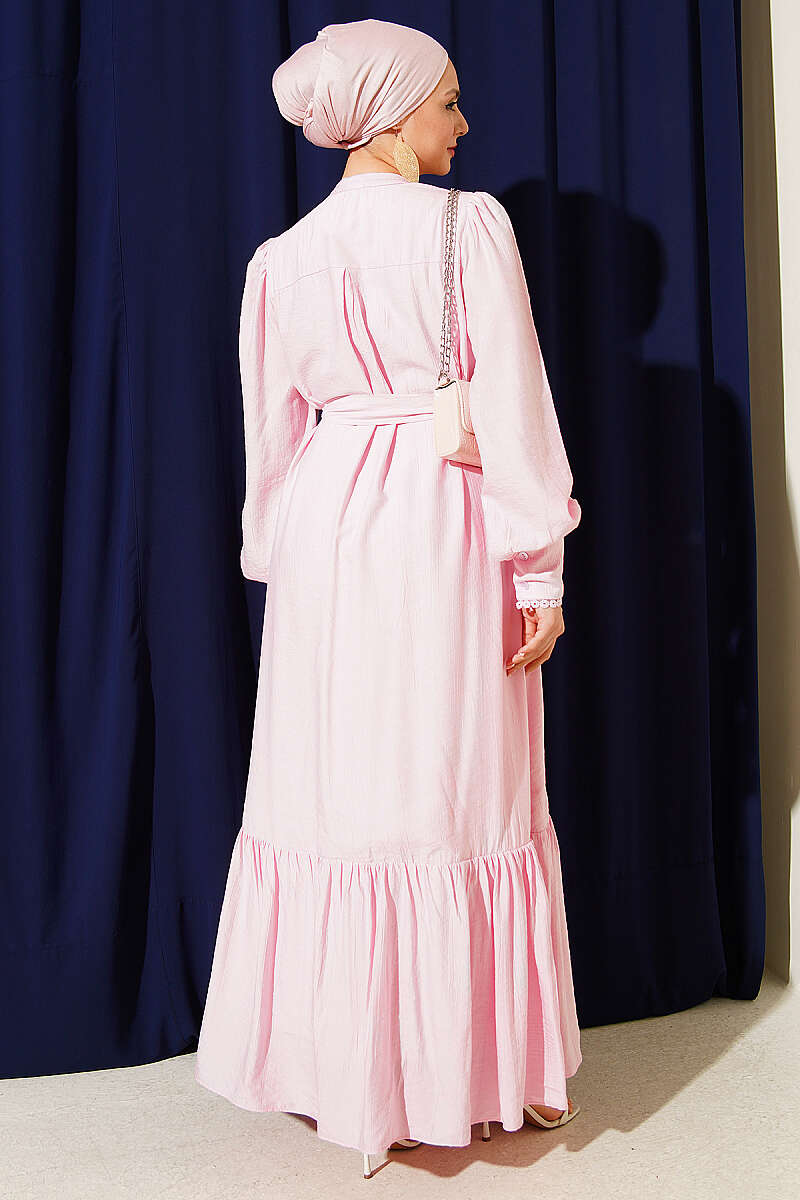 Belted Dress with Pleated Skirt - Candy Pink