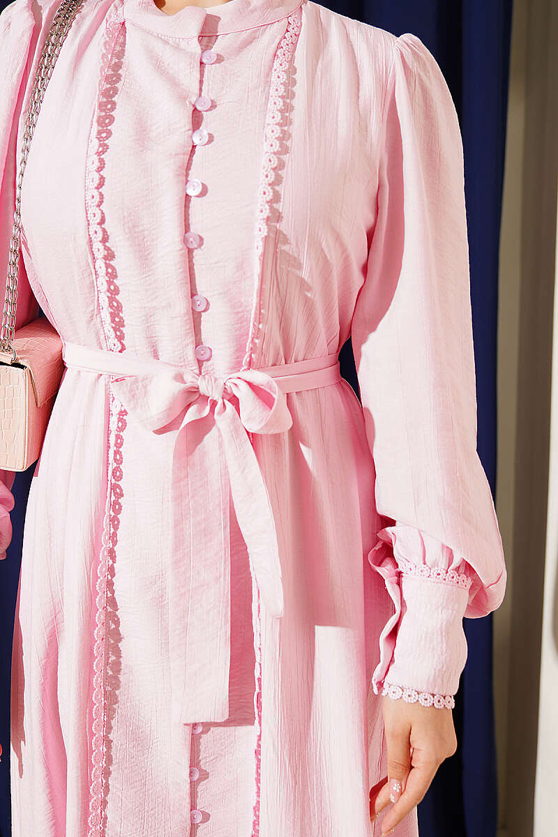 Belted Dress with Pleated Skirt - Candy Pink