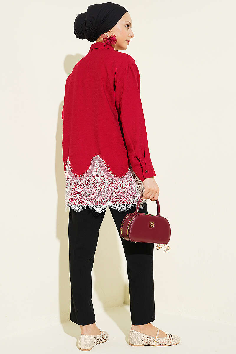 Shirt with Lace Hem - Burgundy