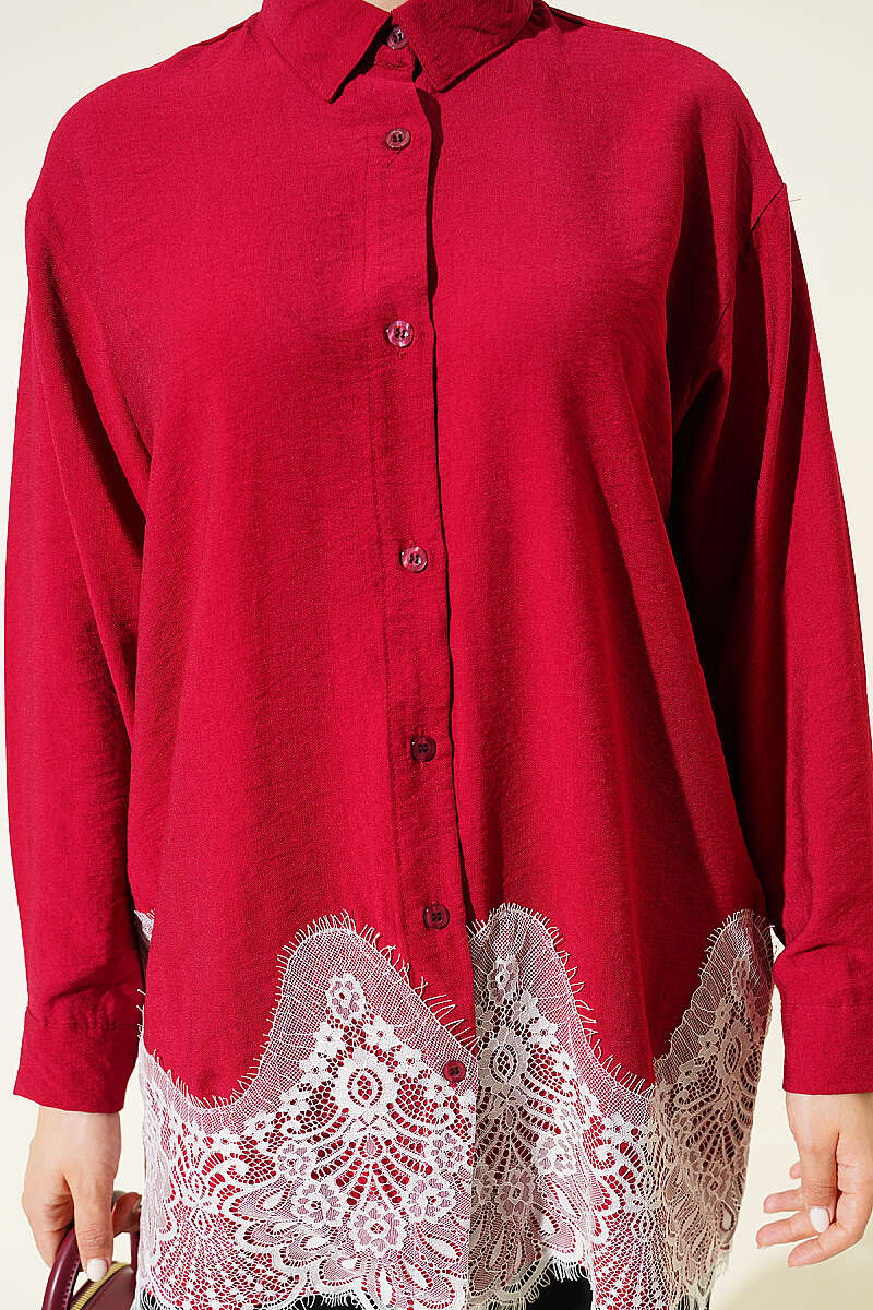 Shirt with Lace Hem - Burgundy