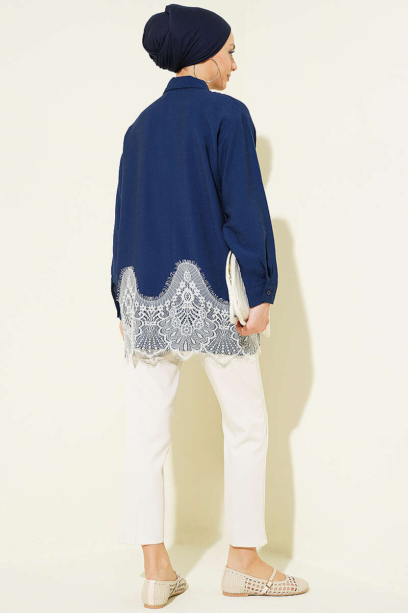 Shirt with Lace Hem - Navy