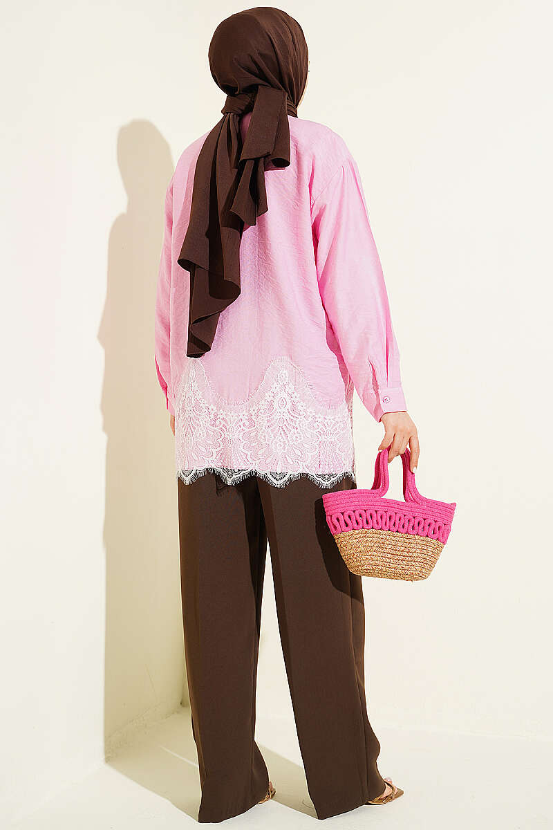 Shirt with Lace Hem - Pink