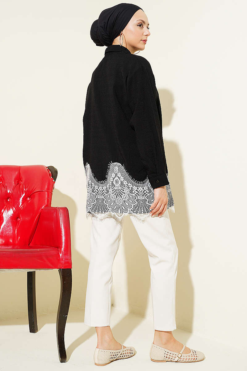 Shirt with Lace Hem - Black