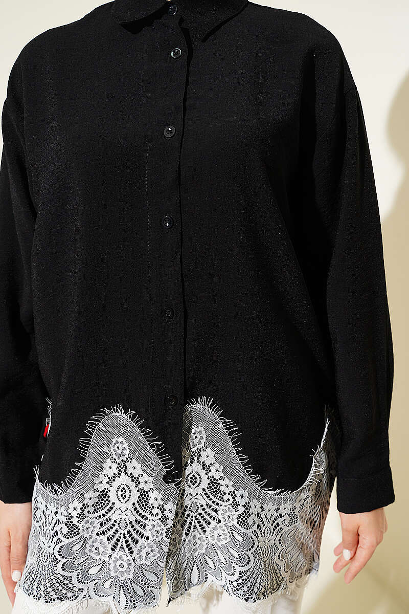 Shirt with Lace Hem - Black