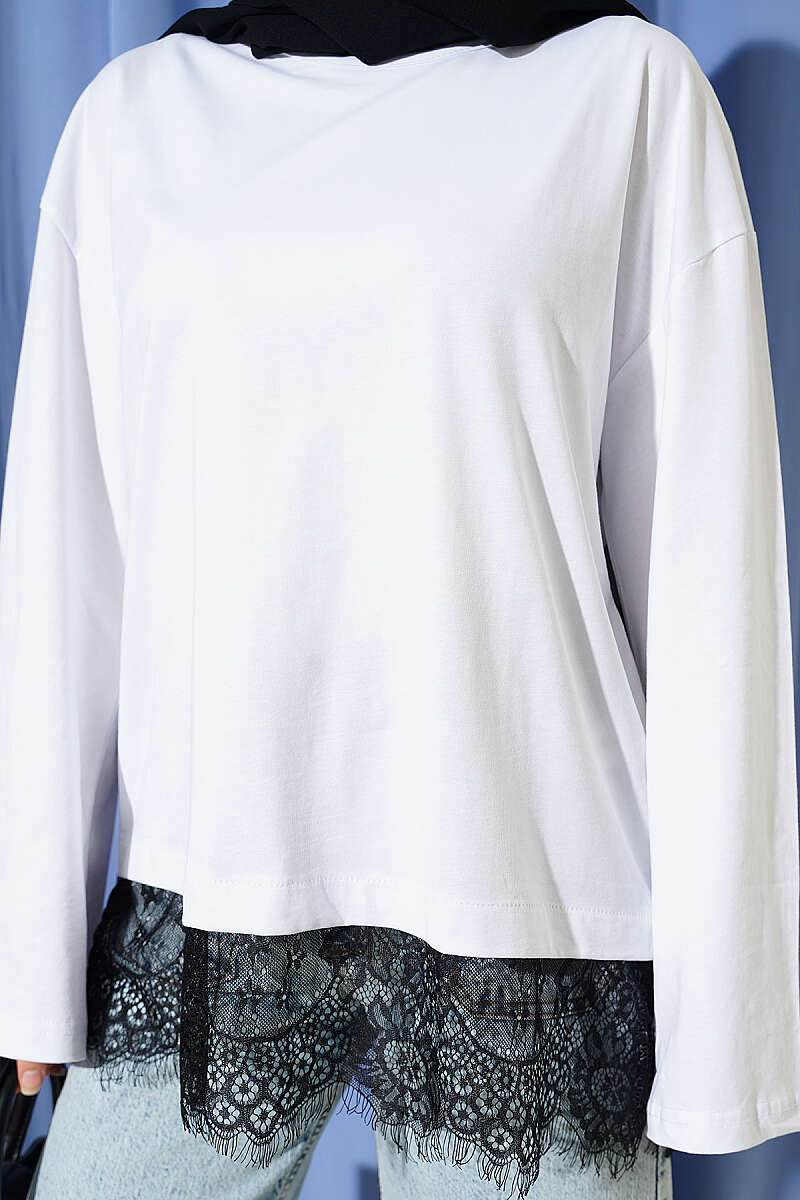 Basic Tunic with Lace Hem - White