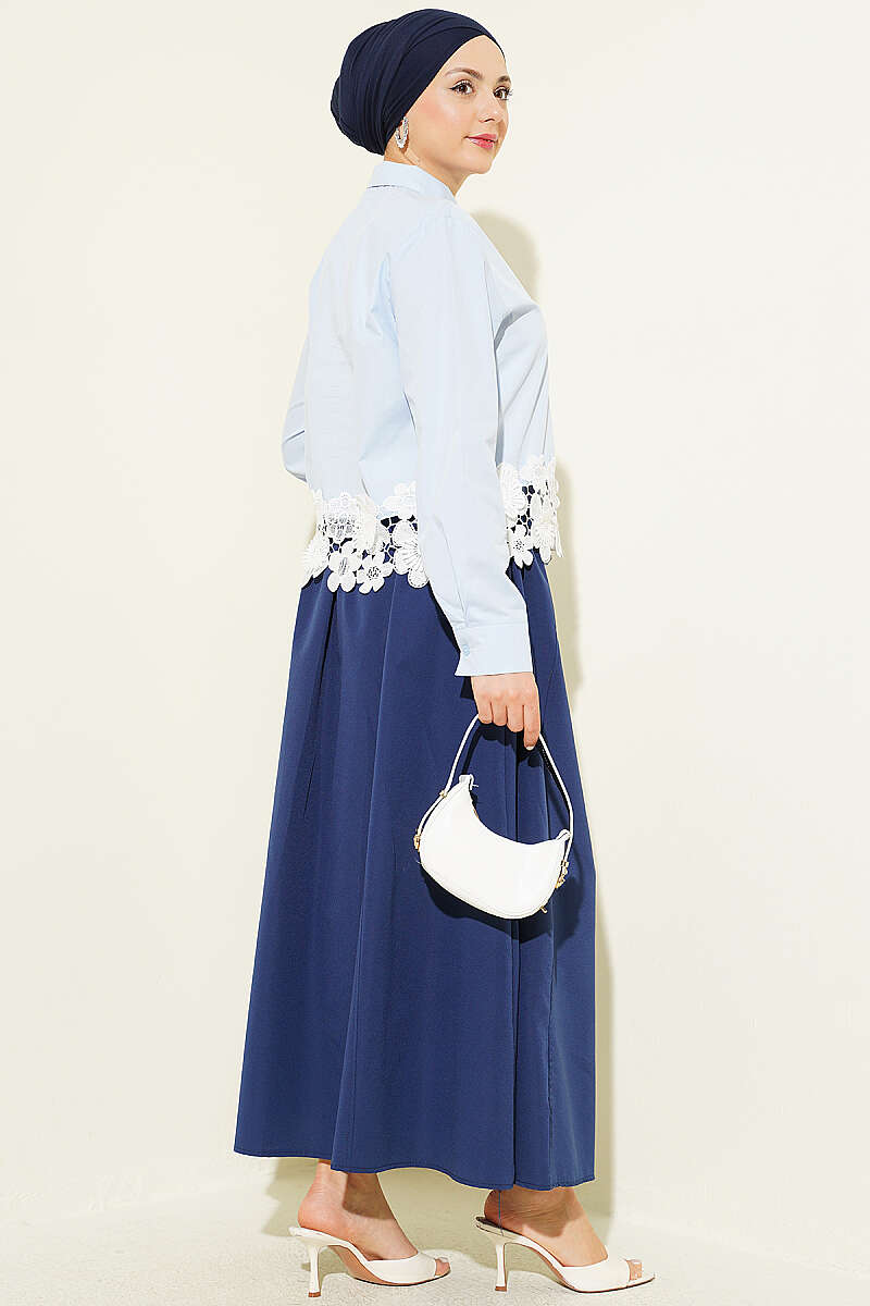 Short Shirt with Lace Hem - Ice Blue