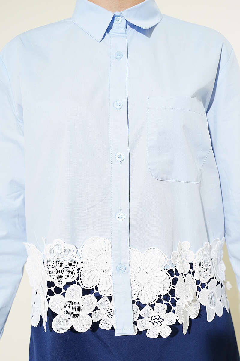 Short Shirt with Lace Hem - Ice Blue