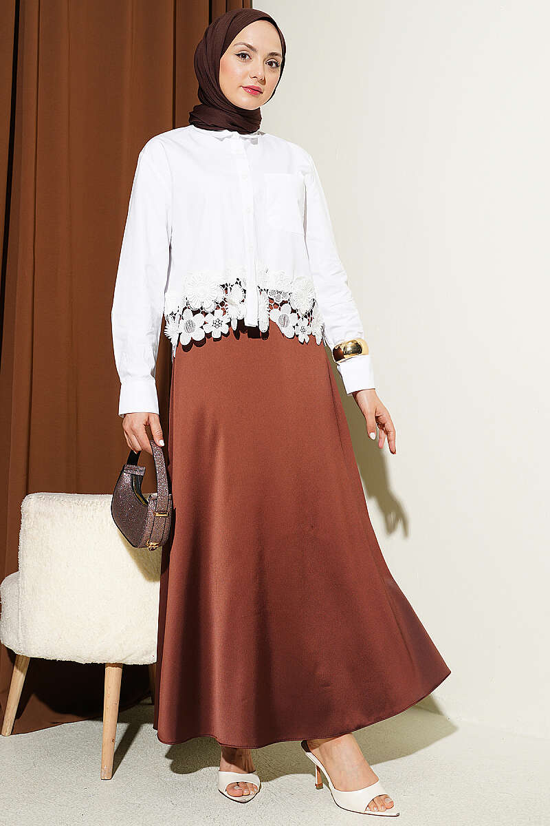 Short Shirt with Lace Hem - Ecru