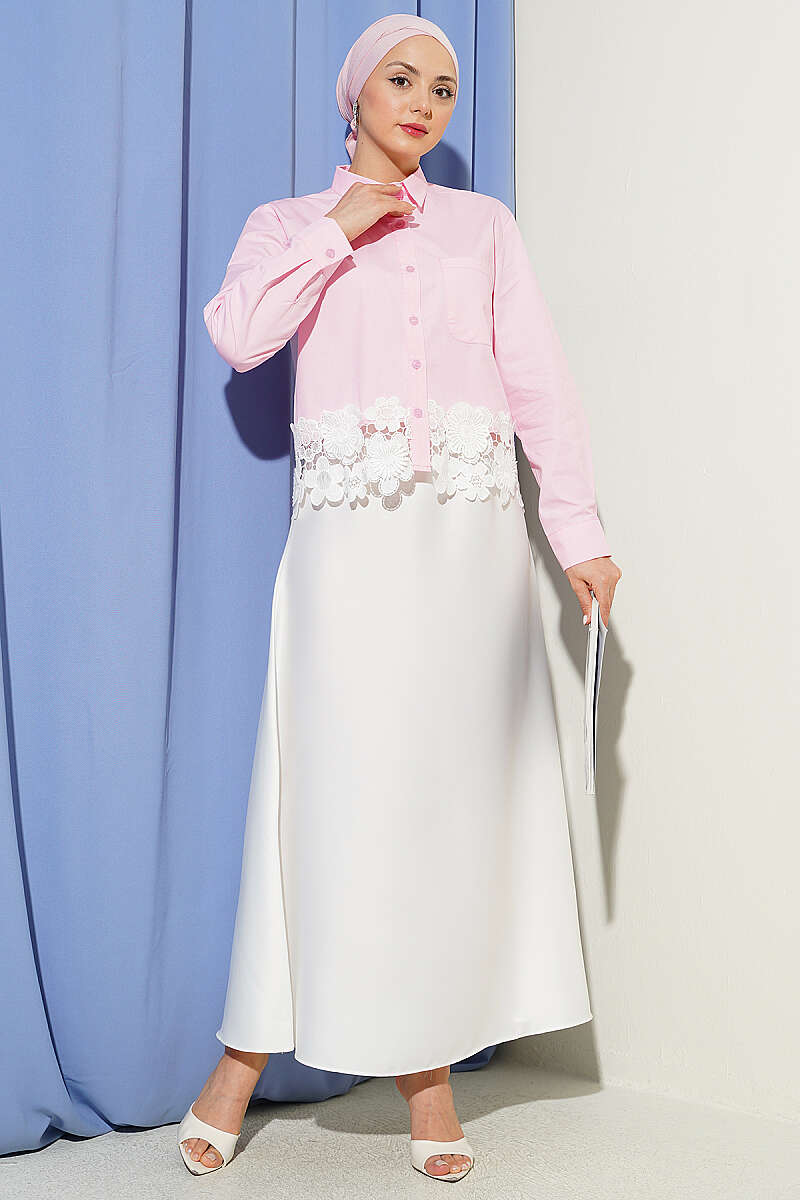 Short Shirt with Lace Hem - Pink