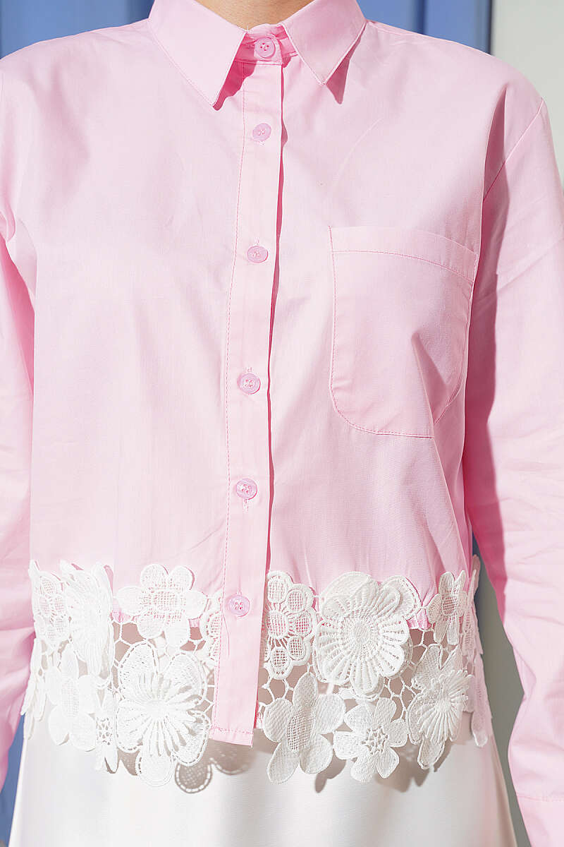 Short Shirt with Lace Hem - Pink