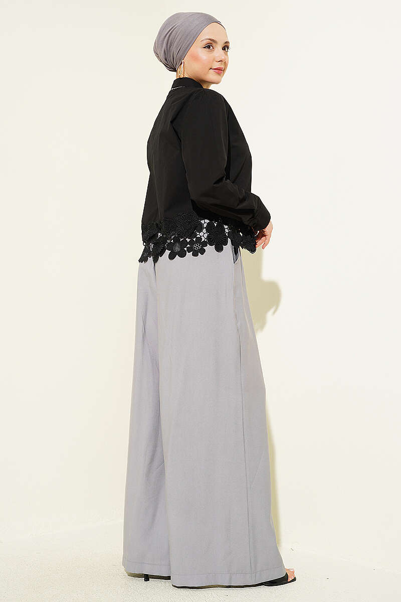 Short Shirt with Lace Hem - Black