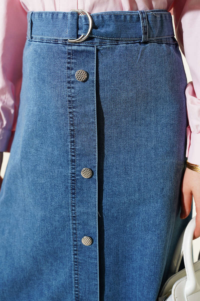 Denim Skirt with Lace Hem - Classic Denim