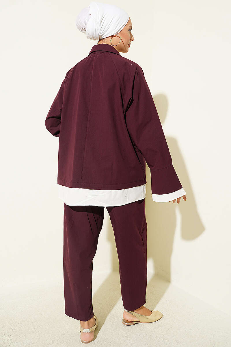 Two-Piece Set with Trimmed Hem - Burgundy