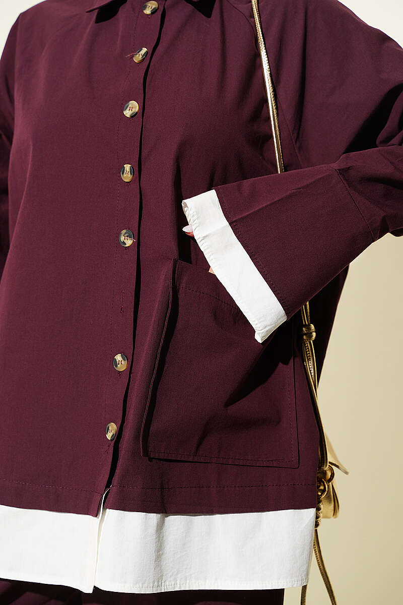 Two-Piece Set with Trimmed Hem - Burgundy