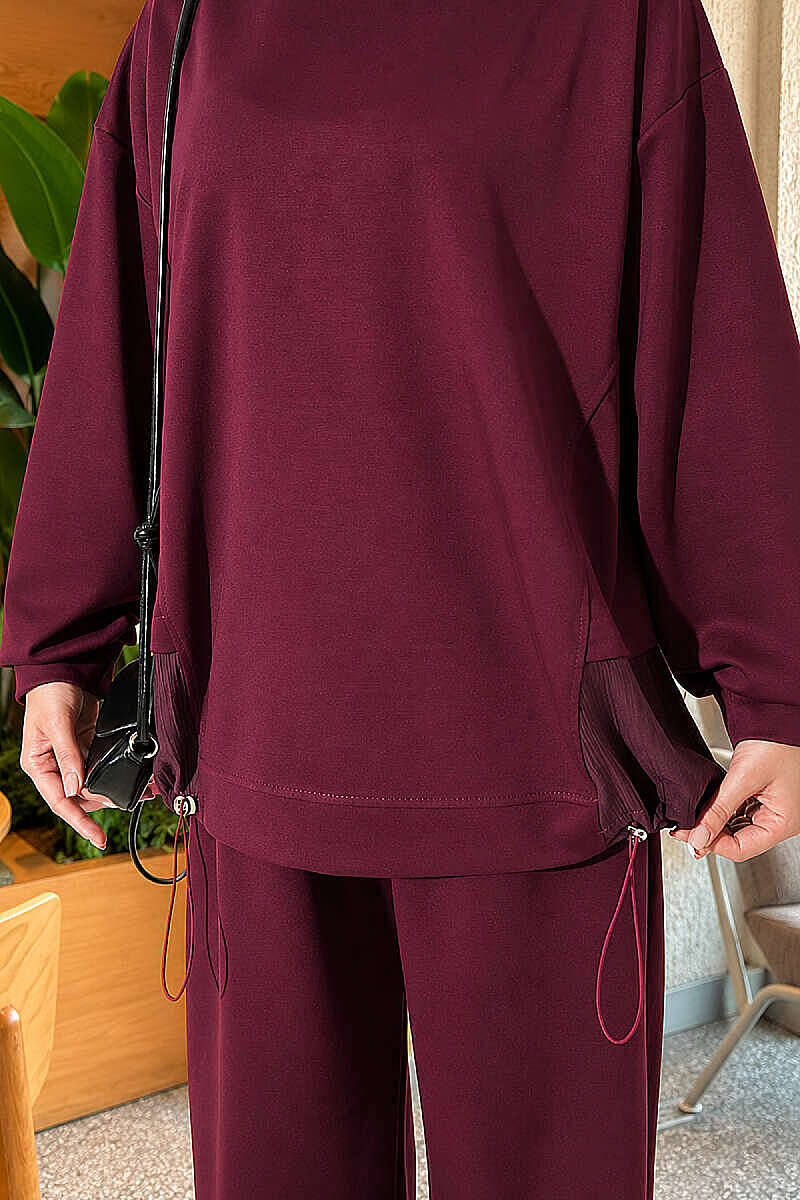 Two-Piece Set with Elastic Hem - Burgundy