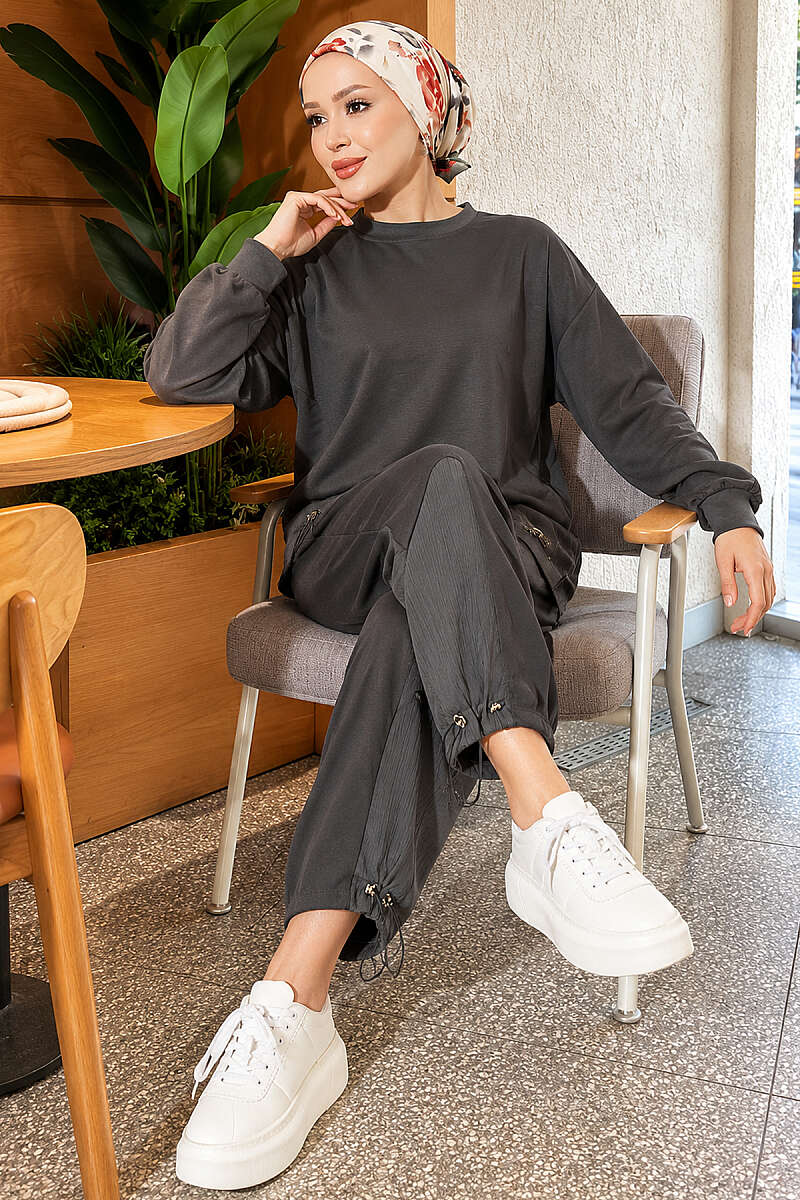 Two-Piece Set with Elastic Hem - Smoke Grey