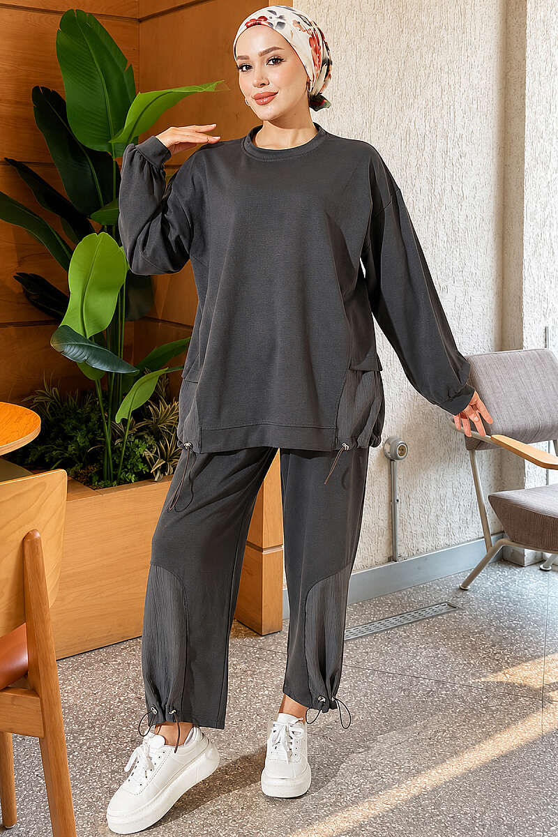 Two-Piece Set with Elastic Hem - Smoke Grey