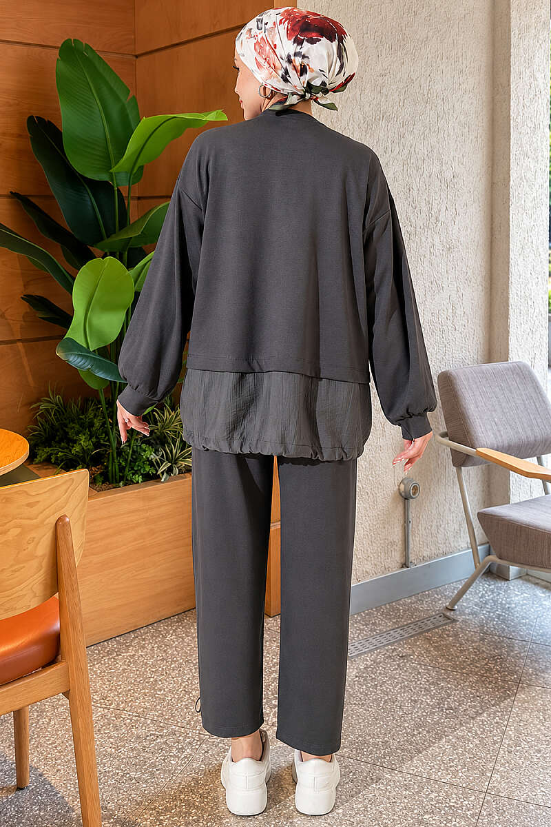 Two-Piece Set with Elastic Hem - Smoke Grey