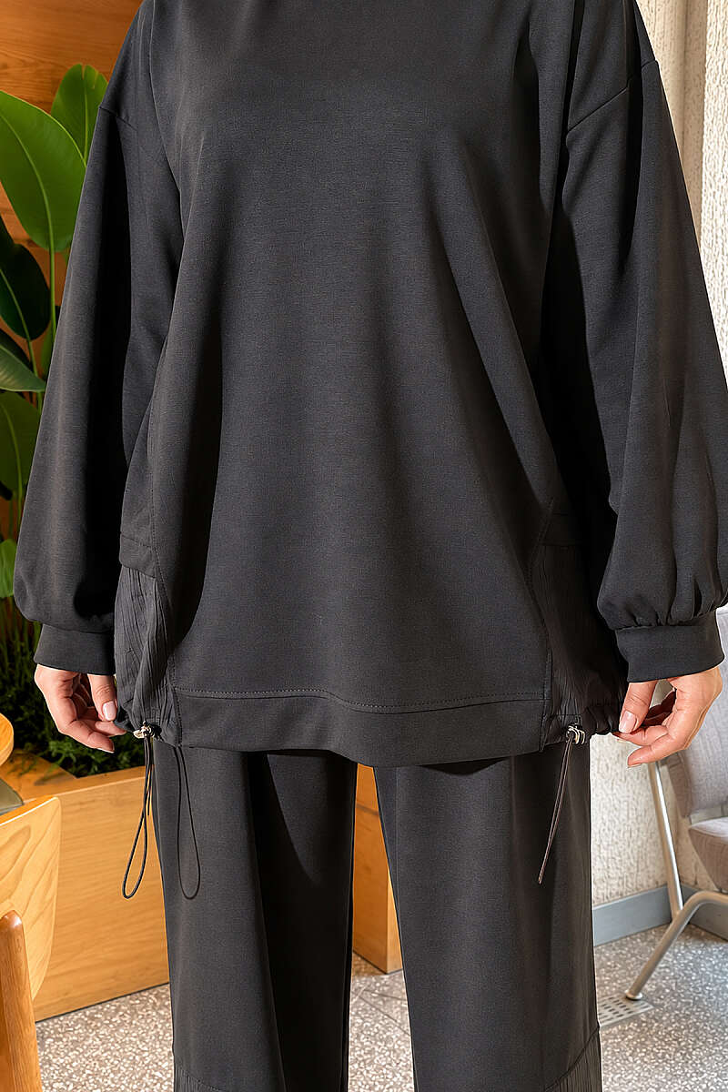 Two-Piece Set with Elastic Hem - Smoke Grey