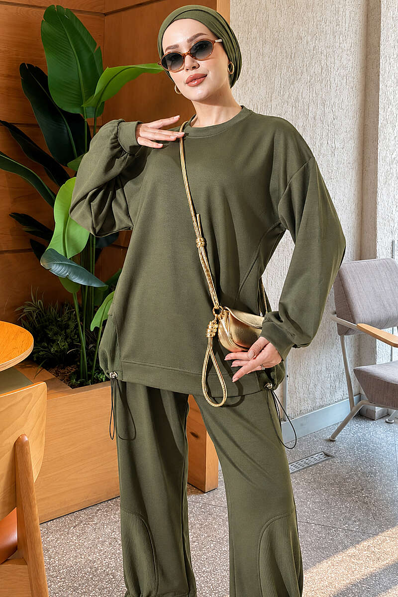 Two-Piece Set with Elastic Hem - Khaki