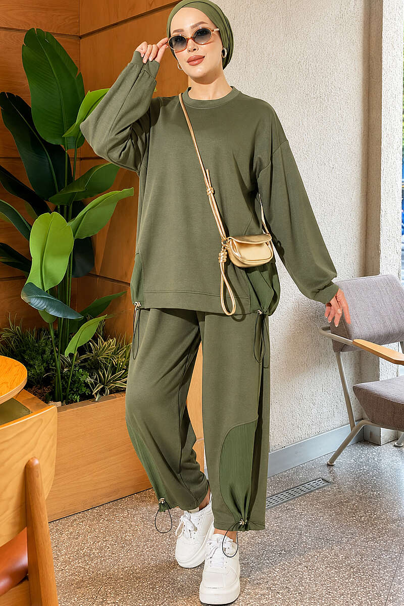 Two-Piece Set with Elastic Hem - Khaki