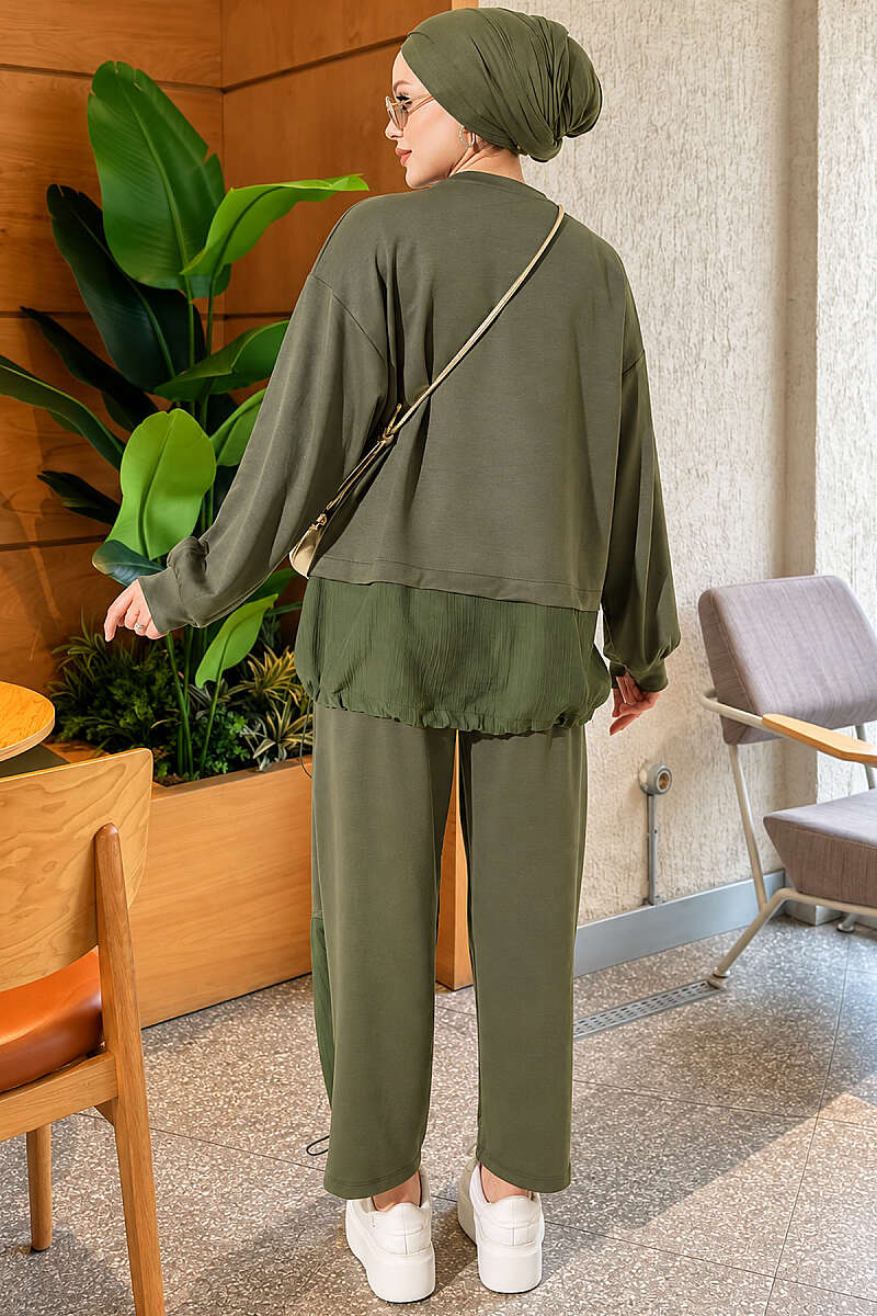 Two-Piece Set with Elastic Hem - Khaki