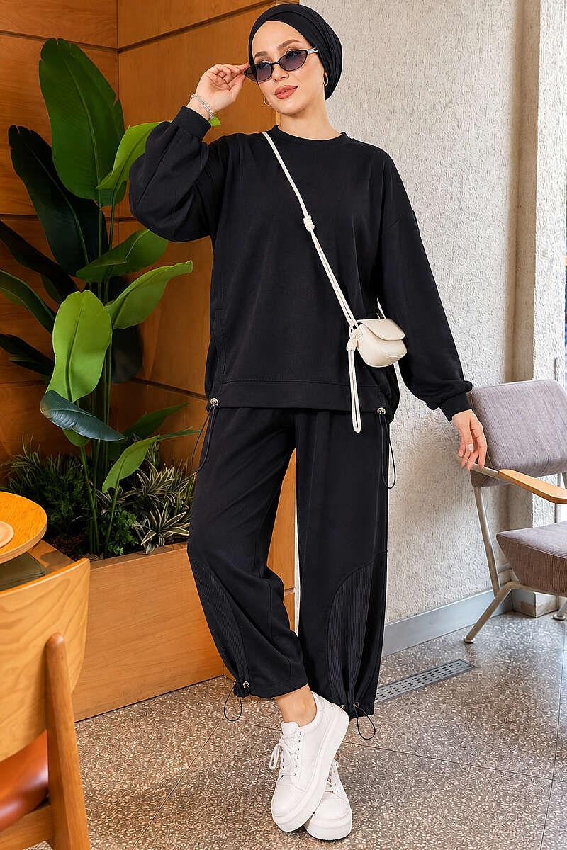 Two-Piece Set with Elastic Hem - Navy