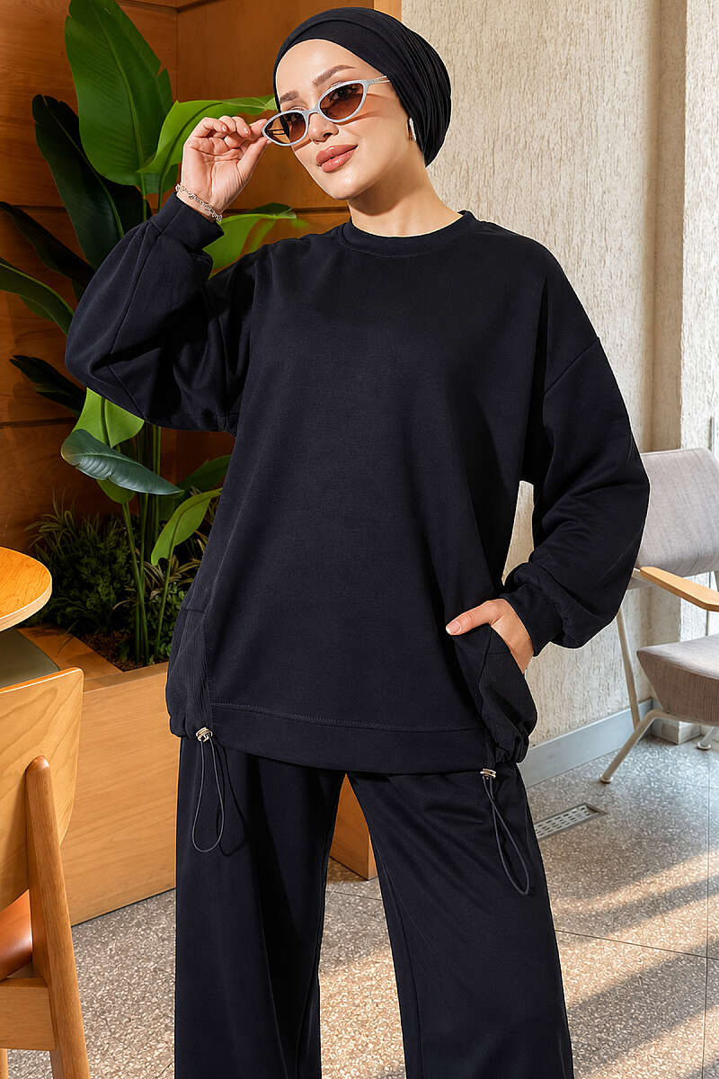 Two-Piece Set with Elastic Hem - Navy