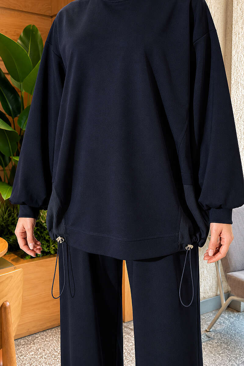 Two-Piece Set with Elastic Hem - Navy
