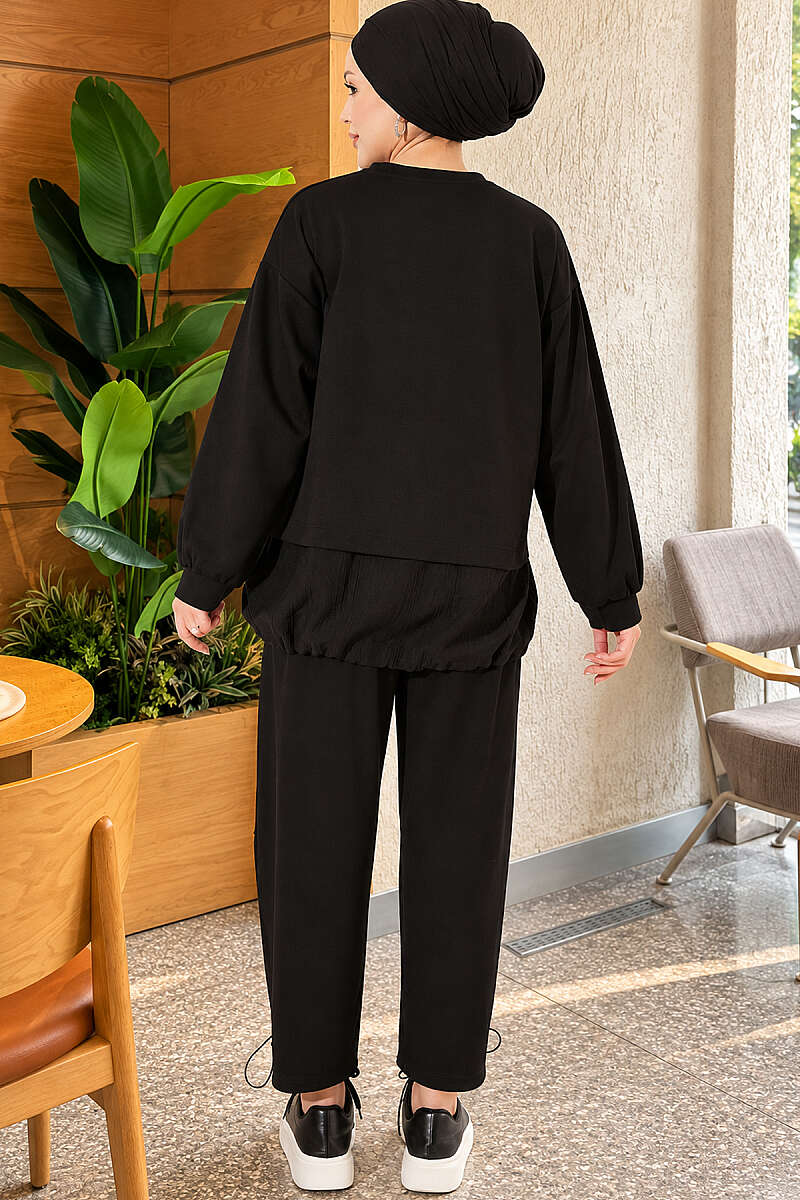 Two-Piece Set with Elastic Hem - Black
