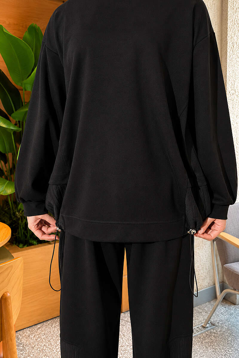 Two-Piece Set with Elastic Hem - Black