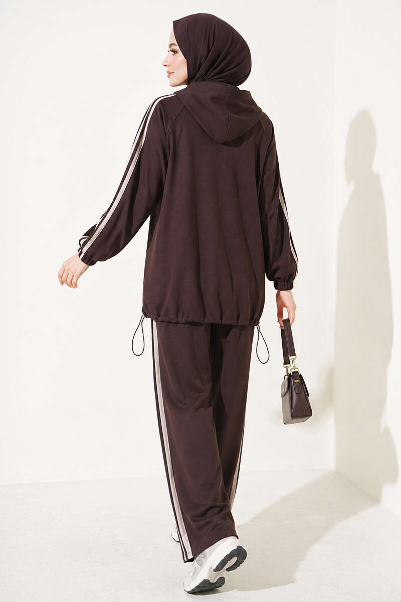 Two-Piece Set with Elastic Hem and Trim - Dark Brown