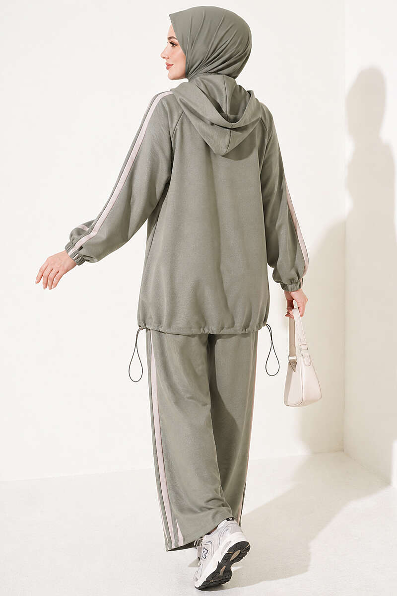 Two-Piece Set with Elastic Hem and Trim - Almond Green