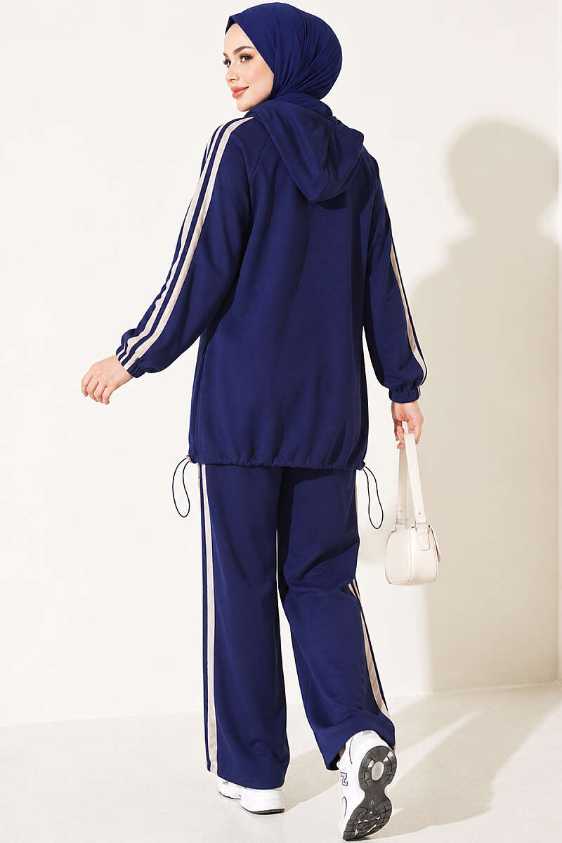 Two-Piece Set with Elastic Hem and Trim - Navy