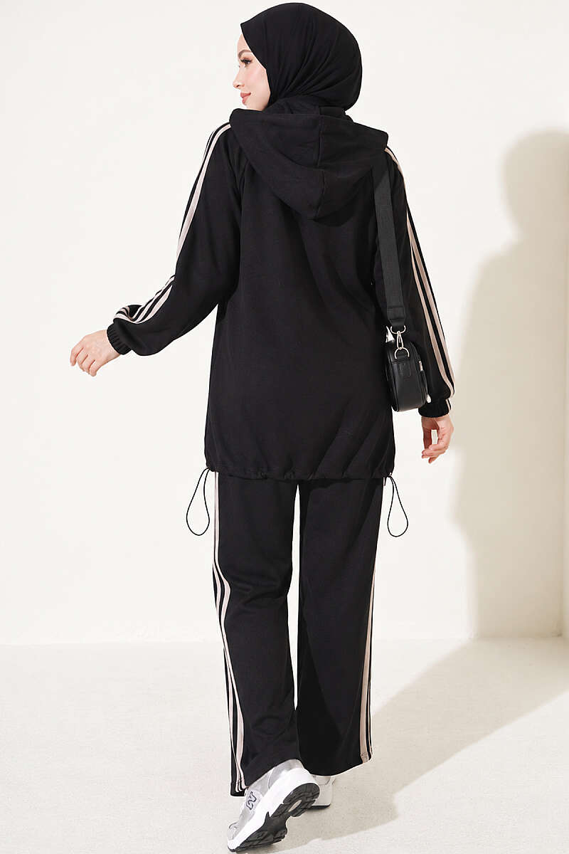 Two-Piece Set with Elastic Hem and Trim - Black