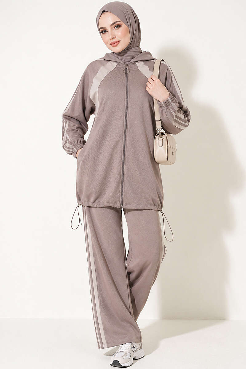 Two-Piece Set with Elastic Hem and Trim - Mink