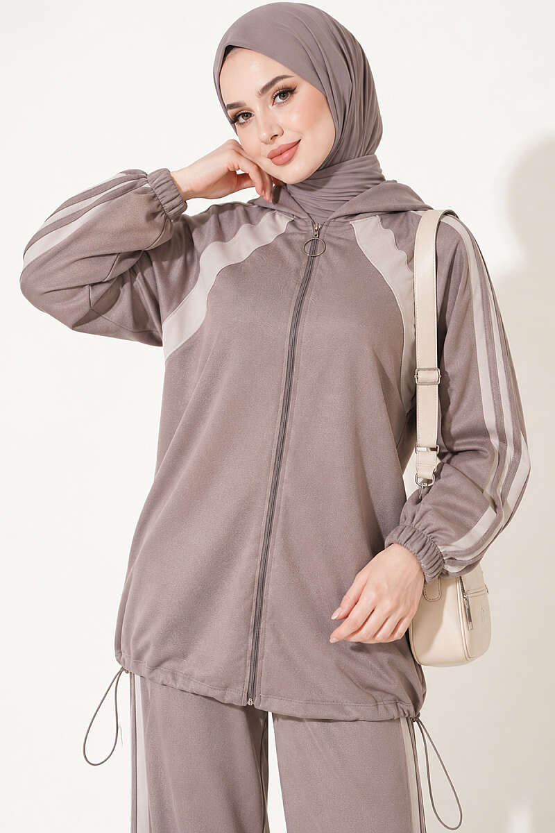 Two-Piece Set with Elastic Hem and Trim - Mink