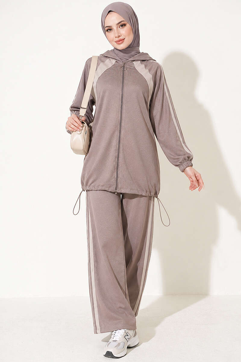 Two-Piece Set with Elastic Hem and Trim - Mink