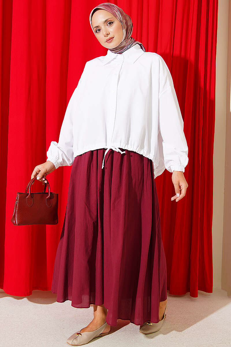 Loose Shirt with Drawstring Hem - White