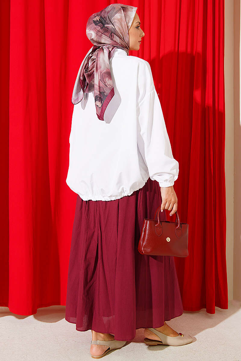 Loose Shirt with Drawstring Hem - White