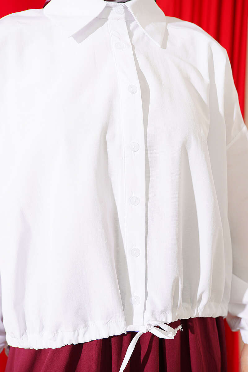 Loose Shirt with Drawstring Hem - White