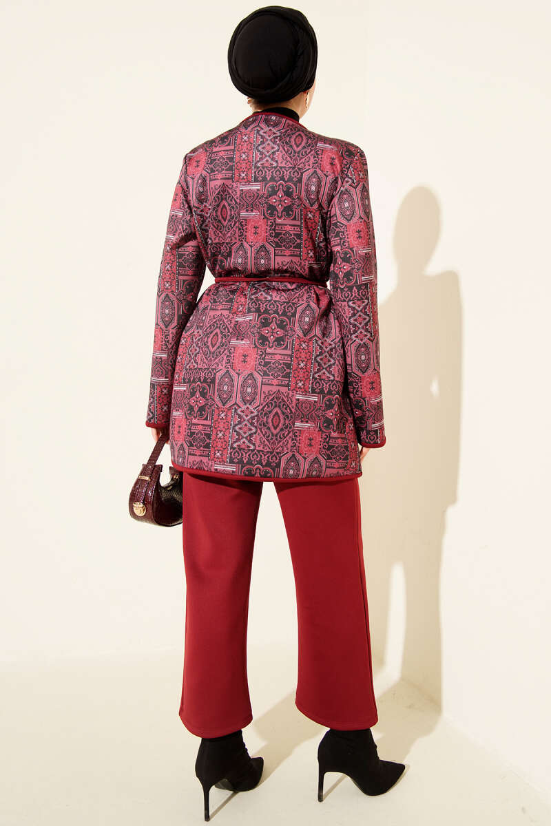 Ethnic Print Two-Piece Set with Ties - Burgundy