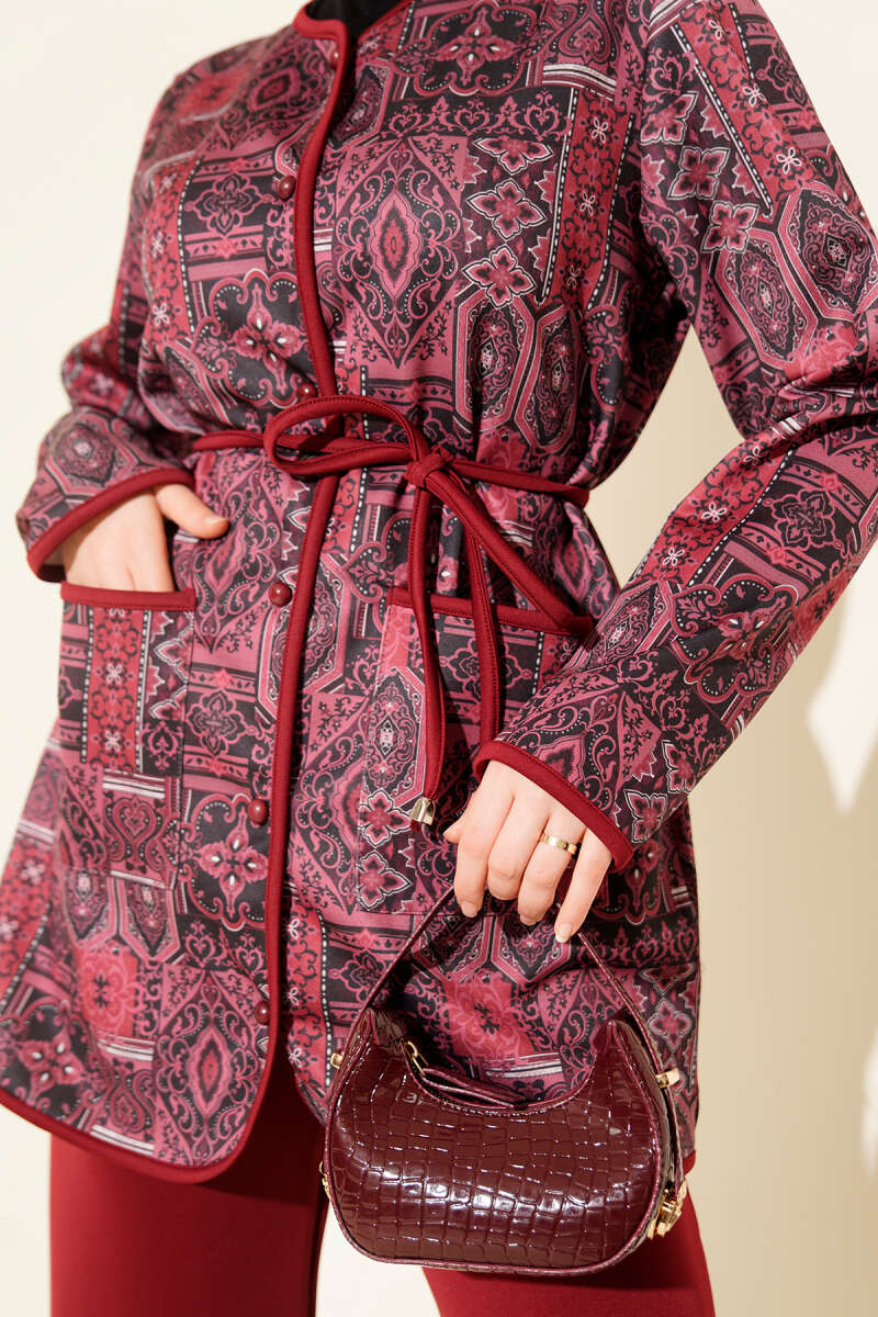 Ethnic Print Two-Piece Set with Ties - Burgundy