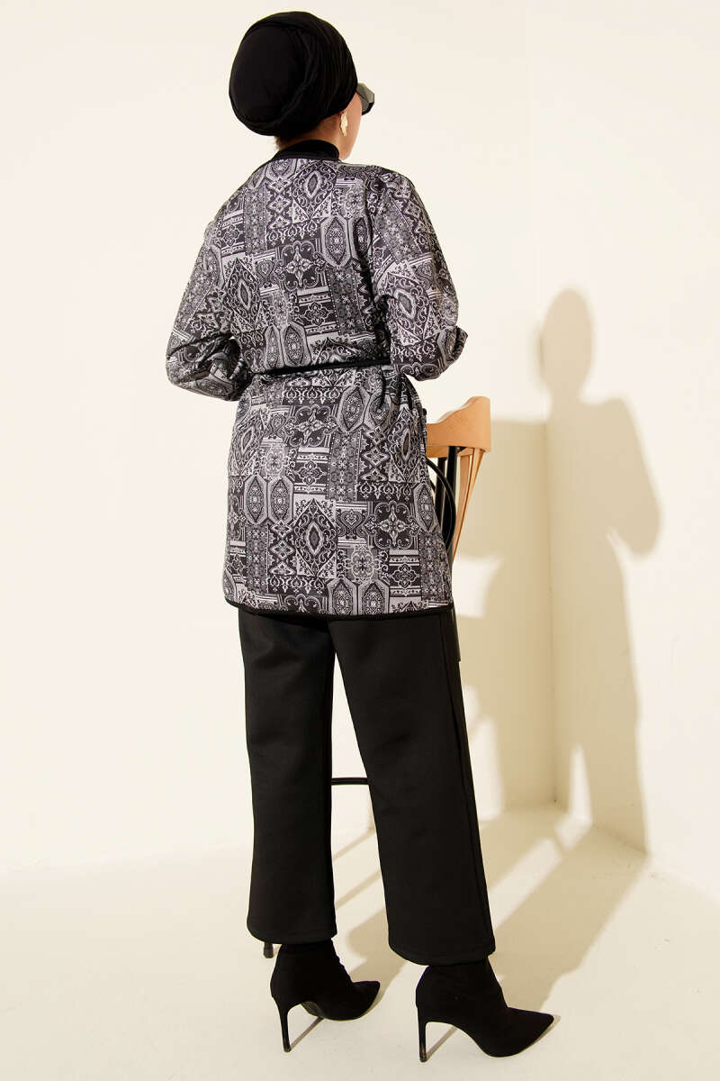Ethnic Print Two-Piece Set with Ties - Black