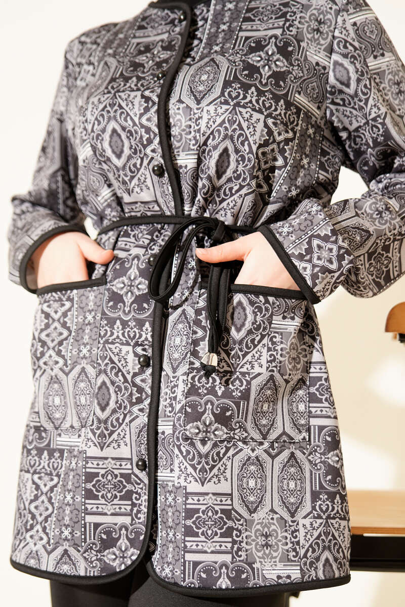 Ethnic Print Two-Piece Set with Ties - Black