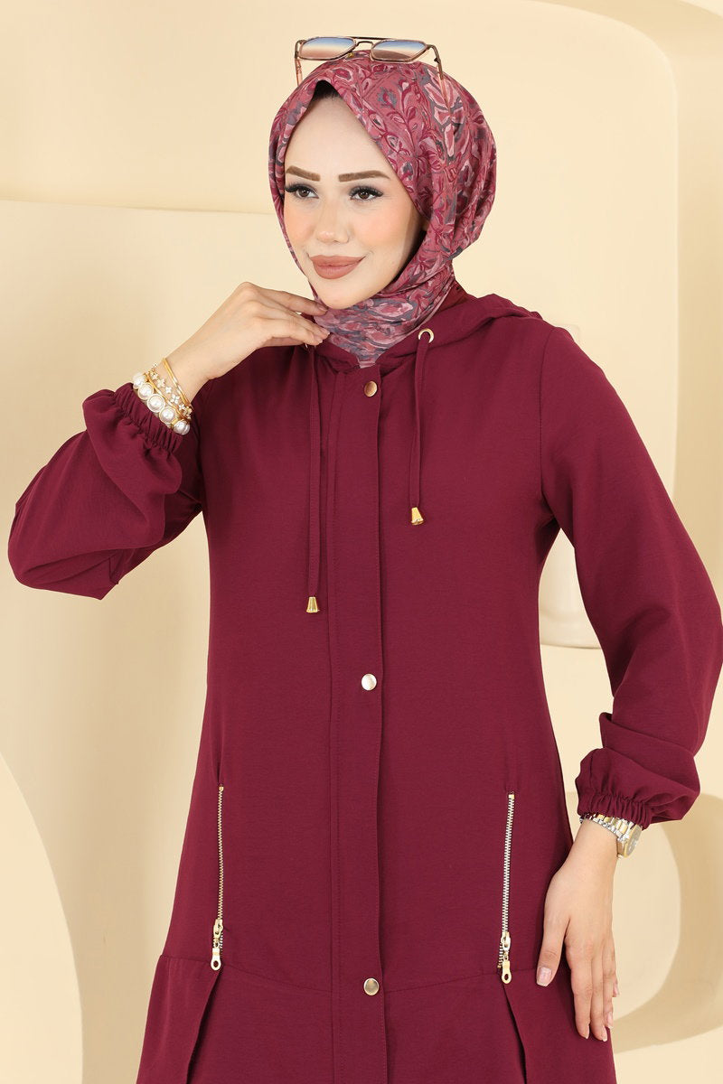Cupro Two-Piece Set with Zip Detail - Burgundy