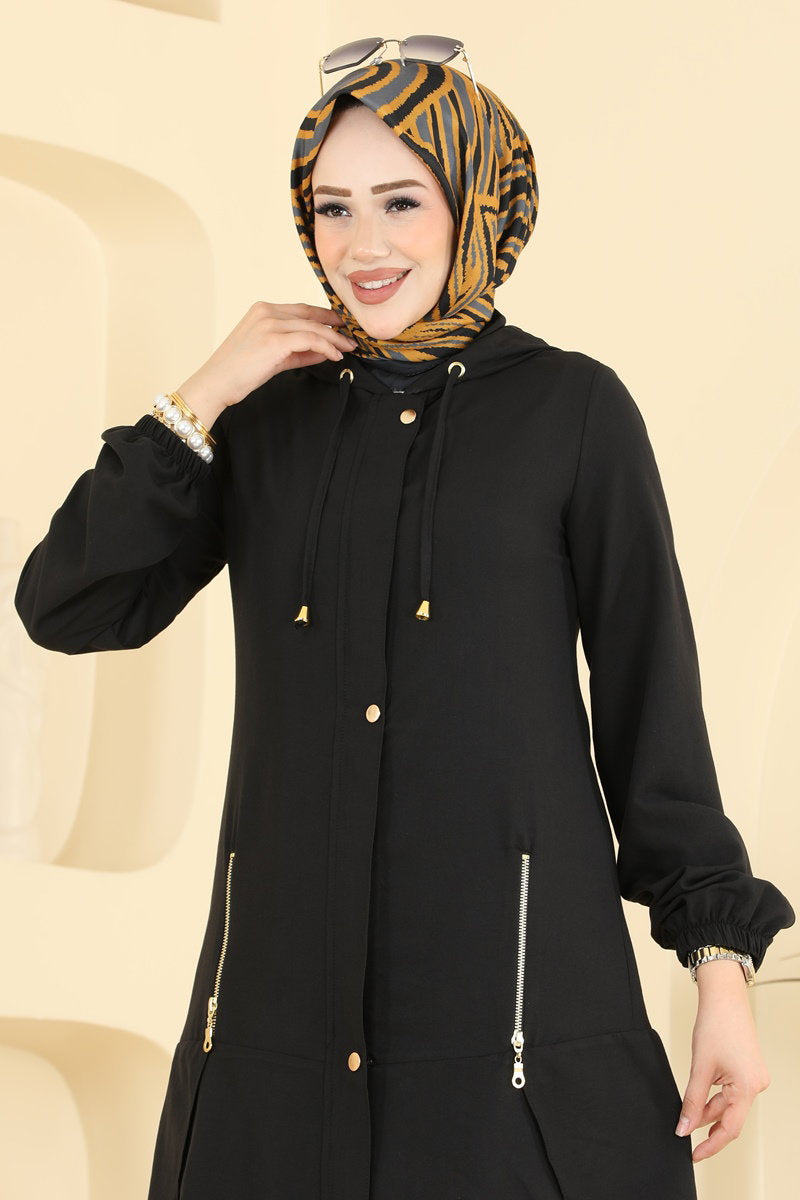 Cupro Two-Piece Set with Zip Detail - Black
