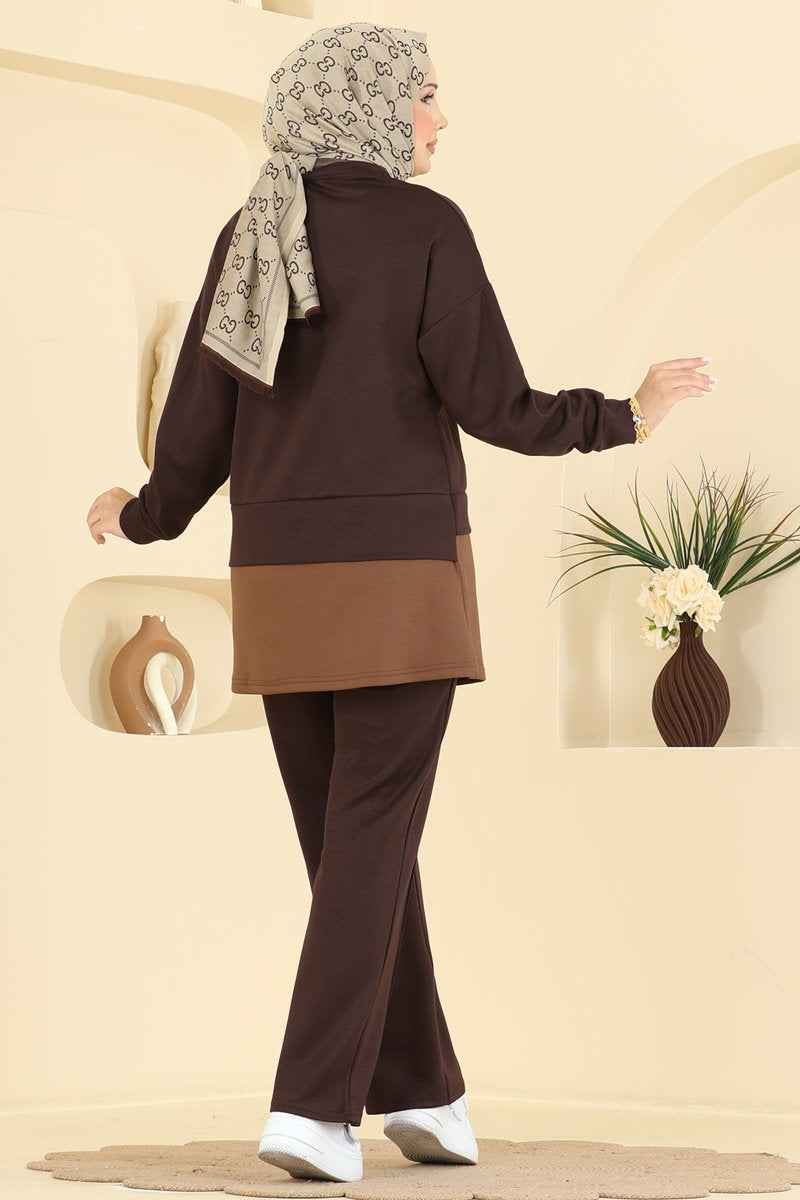 Zip-Front Modal Two-Piece Set - Brown